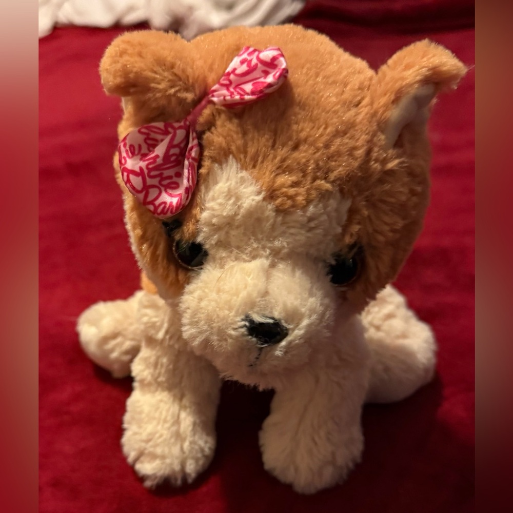 VTG Cute Mattel Barbie with pink bow Plush Dog toy
stuffed animal